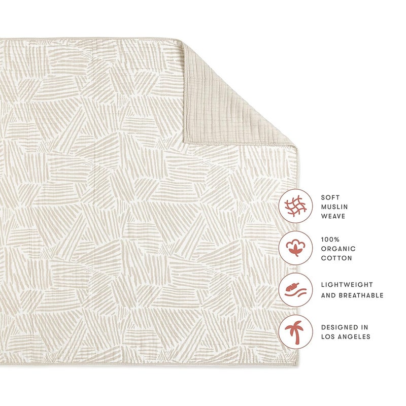 babyletto 100% Organic Cotton Quilt, GOTS-Certified, 3-Layers of Ultra-Soft and Breathable Muslin - Oat Stripe - Image 4